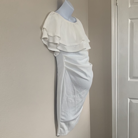 Pinkblush White Waffle Knit Off Shoulder Ruched Maternity Dress - Picture 7 of 12